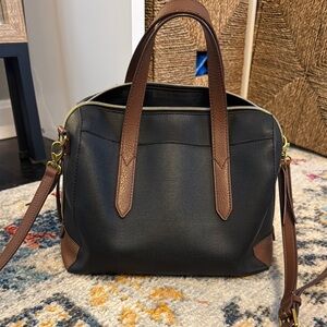 Fossil Black and Brown Leather Satchel with Matching Wallet